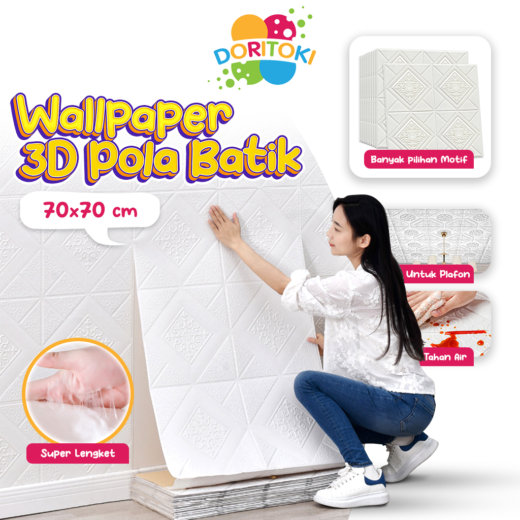 Doritoki Wallpaper 3D Foam Motif Batik Wallsticker 70X70CM/ Wallpaper Bata 3D Tebal 4MM