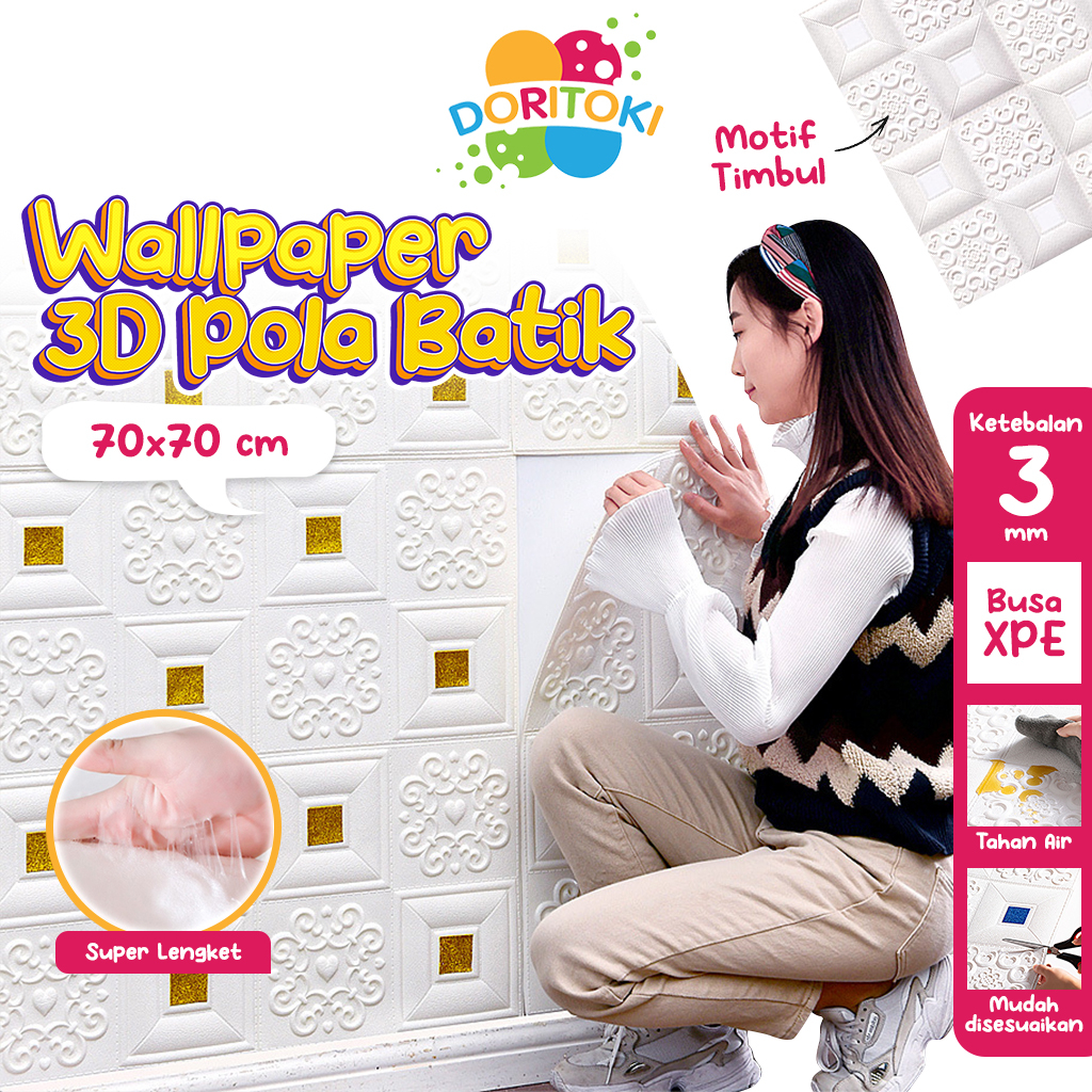 Doritoki Wallpaper Dinding Foam 3D Motif Batik / Waterproof 70x70cm Tebal 3mm