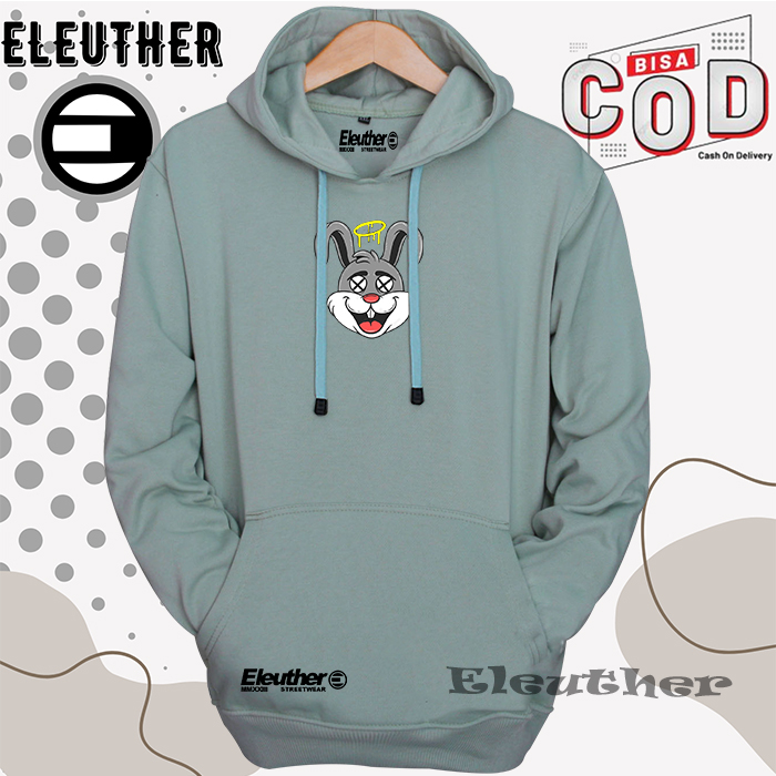 COD Sweater Hoodie Eleuther Pria Wanita Warna Hijau Mint Sablon Kelinci Brand Bandung Lokal Bahan Ka