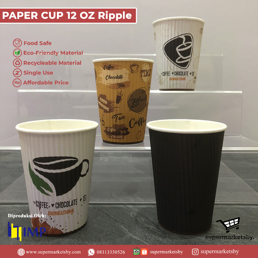 Paper Cup 12 oz Ripple Motif Generik / Gelas Kertas 12 oz Ripple Motif