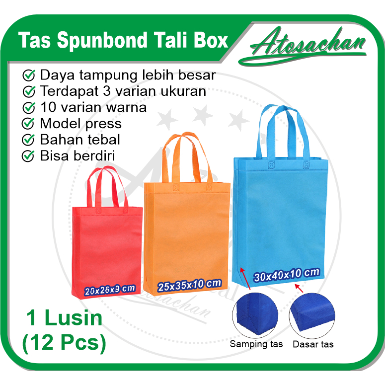 

1 Lusin (12 pcs) Tas Spunbond Box Bag Goodiebag Kantong Souvenir