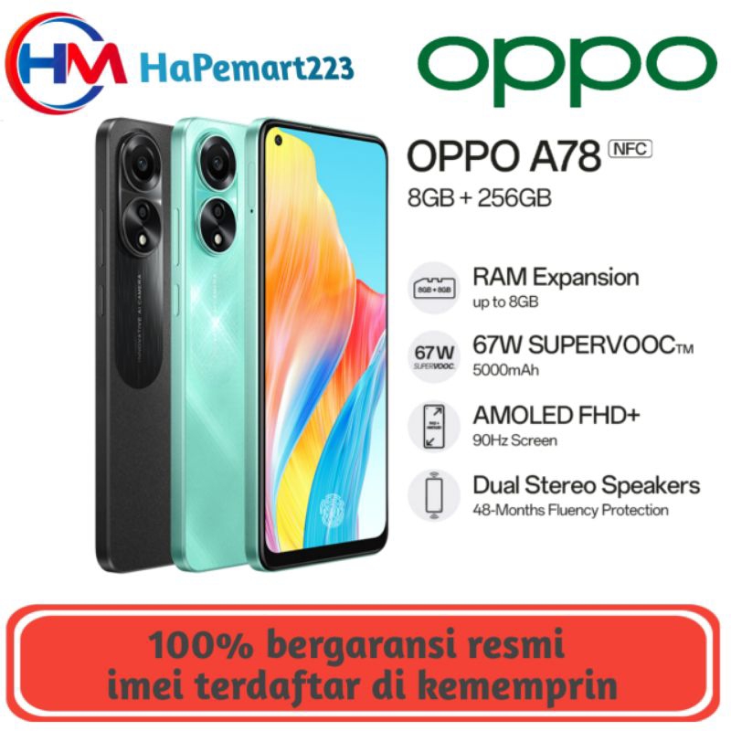 OPPO A78 4G RAM 8GB ROM 256GB ( 8+8 MEMORI EXTENSION)