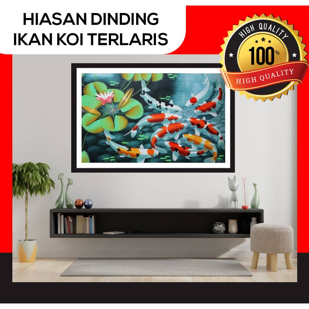 Dekorasi Hiasan Dinding Lukisan Gambar IKAN KOI ukuran 120x80-JUMBO