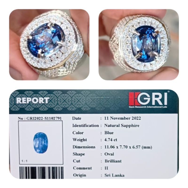 Natural blue sapphire Ceylon Srilanka memo GRI LAB