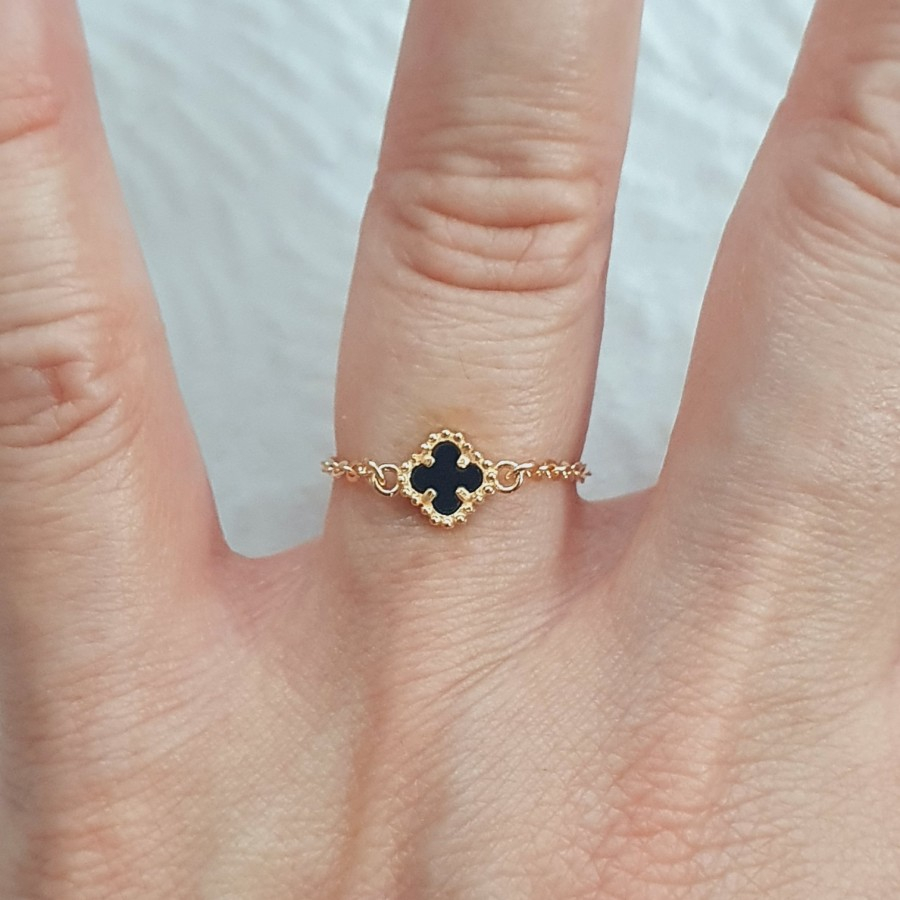 cincin model clover serut variasi hitam emas 70 % 700 70 % 16k