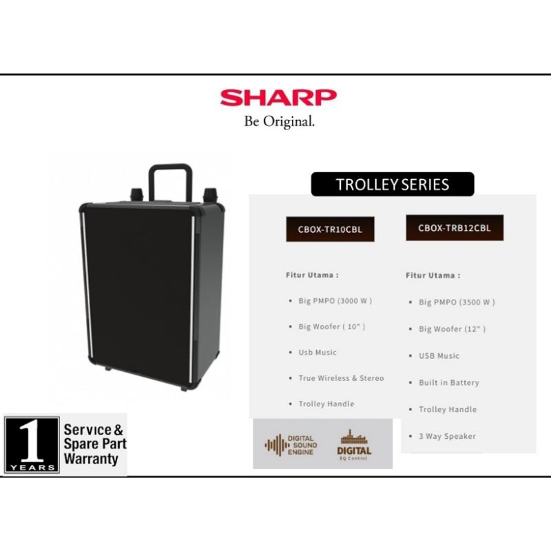 sharp cbox tr10cbl dan trb12cbl portable speaker original