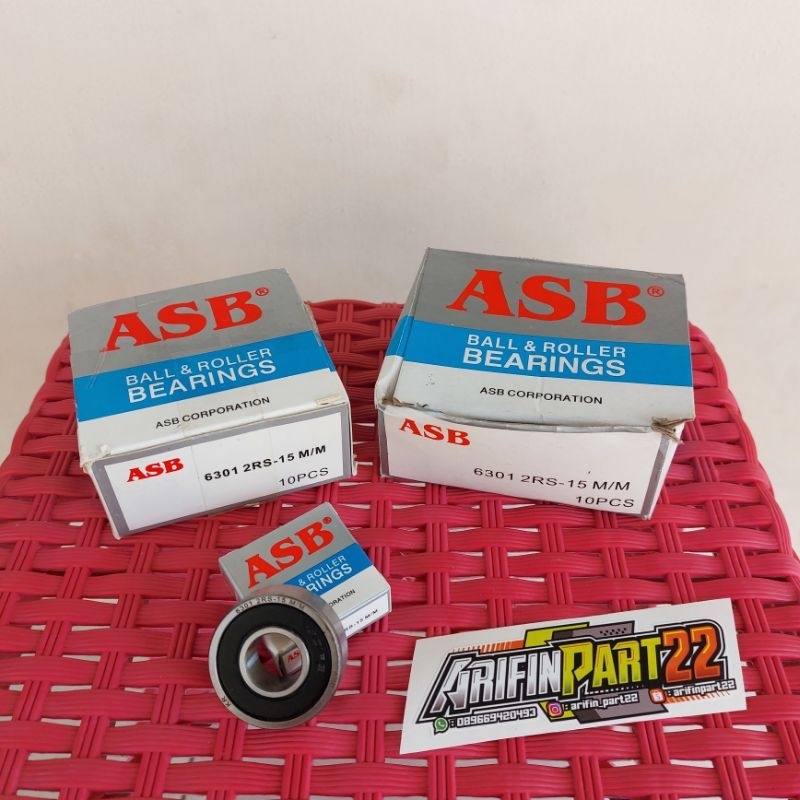 Bearing laher laker 6301 2RS 15mm Bearing ASB 6301 2RS As 15mm