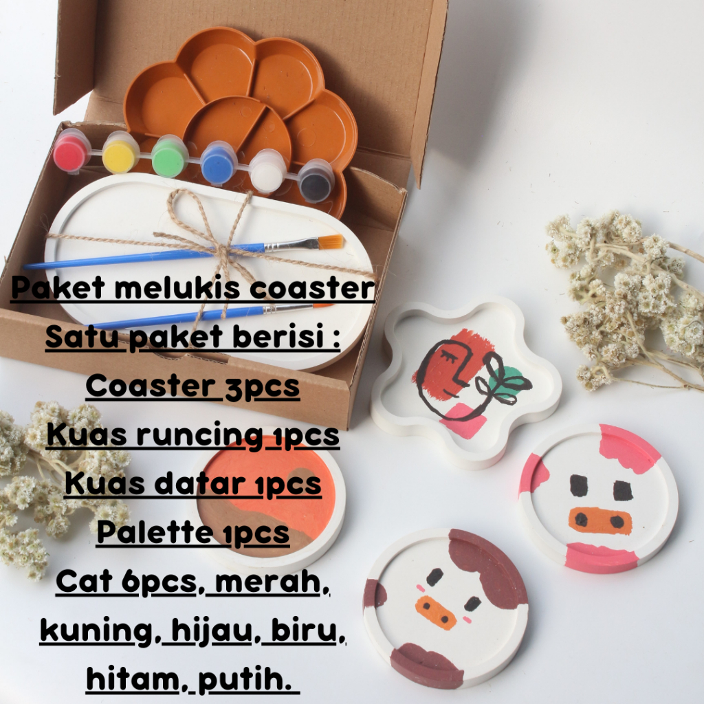 

(BISA COD) Paket Lengkap Lukis Coaster/tatakan gelas Concrete, Cocok Untuk Hadiah/Tugas Kerajinan Tangan Tugas SBK