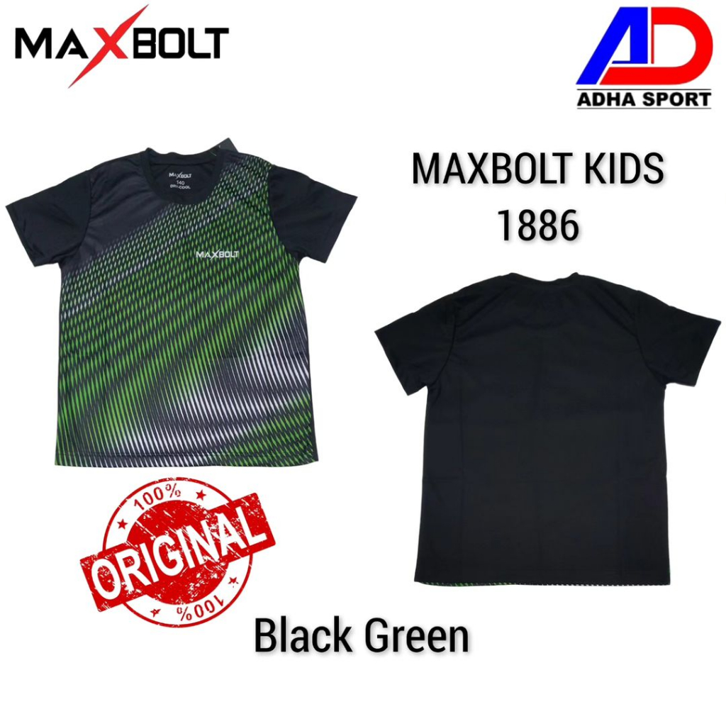 Baju Badminton Kids Maxbolt 1886 Black Green Series Kaos Jersey Anak Bulutangkis Original ADHASPORTSTORE