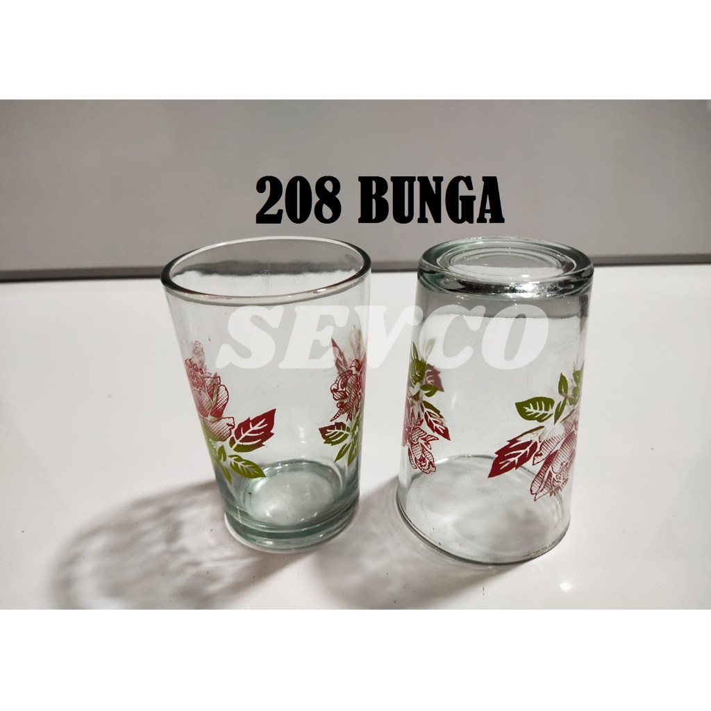 Gelas Minum 208 BUNGA UMBRA (250ML)| Gelas Beling | Gelas Teh Kopi | Gelas Kaca