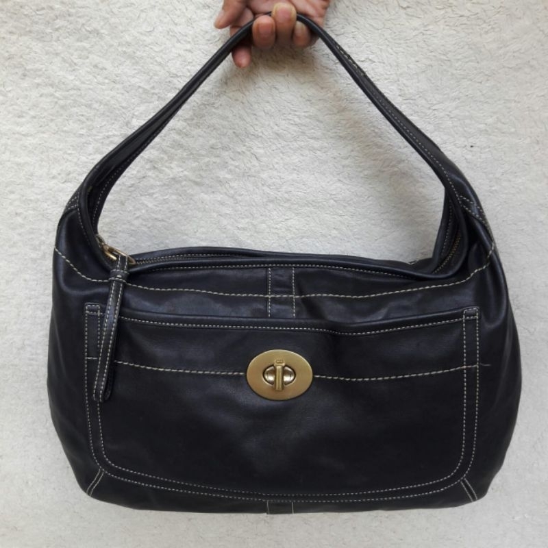 Tas Shoulder Bag Coach Hitam Kulit Asli