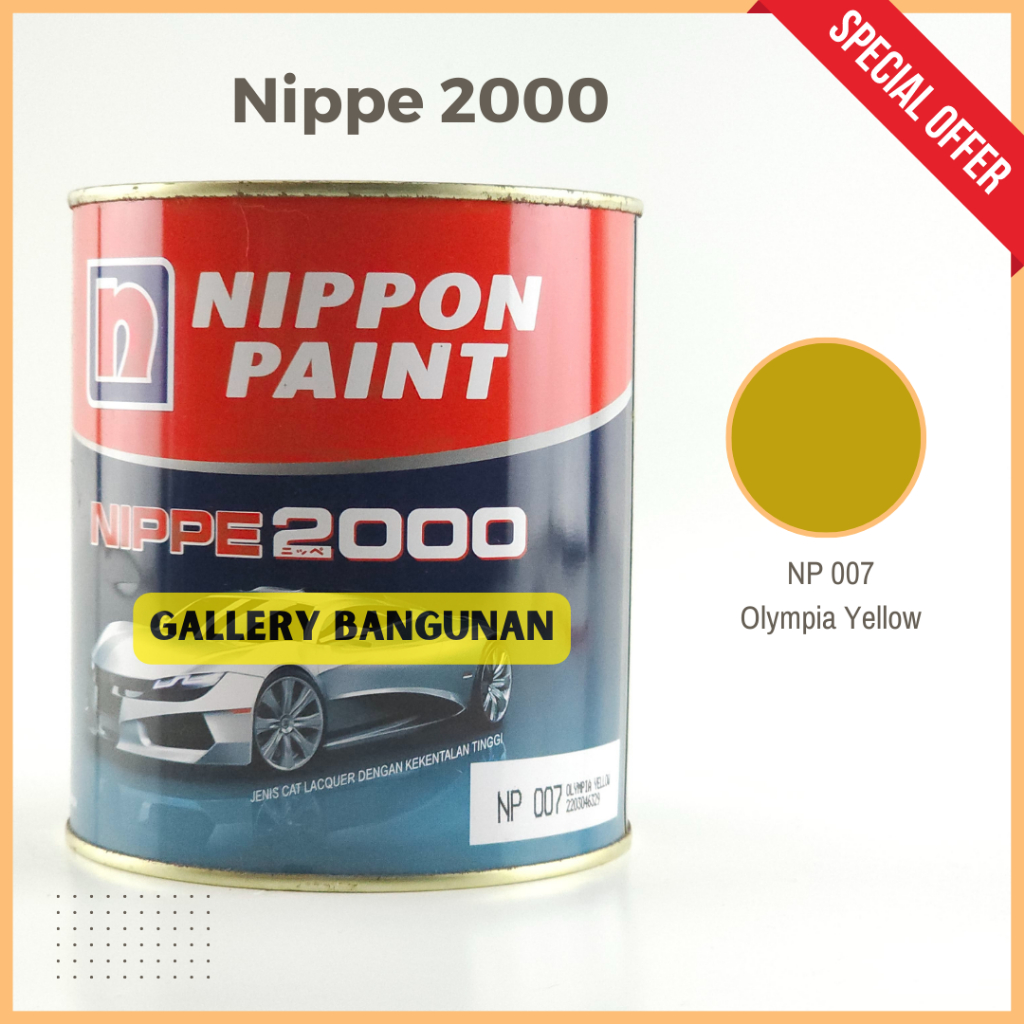 

Nippe 2000 Np 007 Olympia Yellow Cat Kayu Besi NC Nippon Paint Kemasan 1 Liter