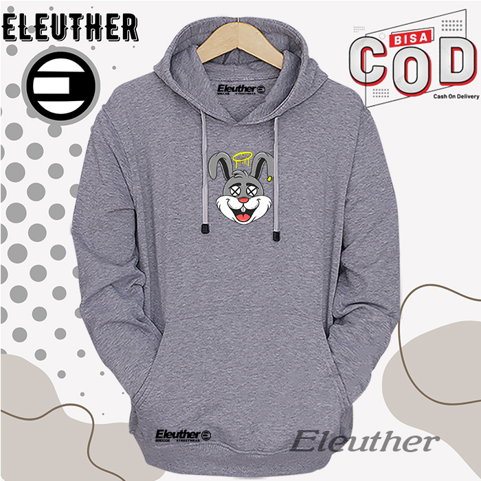 Big Sale Hoodie Premium Pria Eleuther Sablon Kelinci Warna Abu Muda/Misty Sweater Hoodie Keren Gaya 