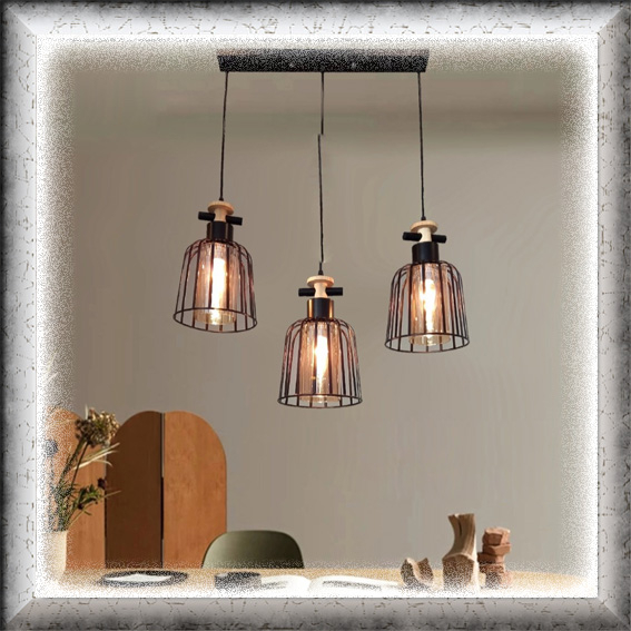 Lampu hias gantung MINIMALIS MODERN INDUSTRIAL vintage retro PERPADUAN BESI WARNA HITAM ORNAMENT KAY