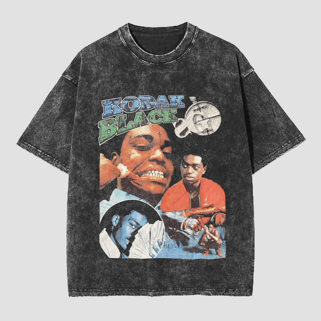 Kaos Kodak Black Rap Tee Vintage Style Oversize Washed Tee