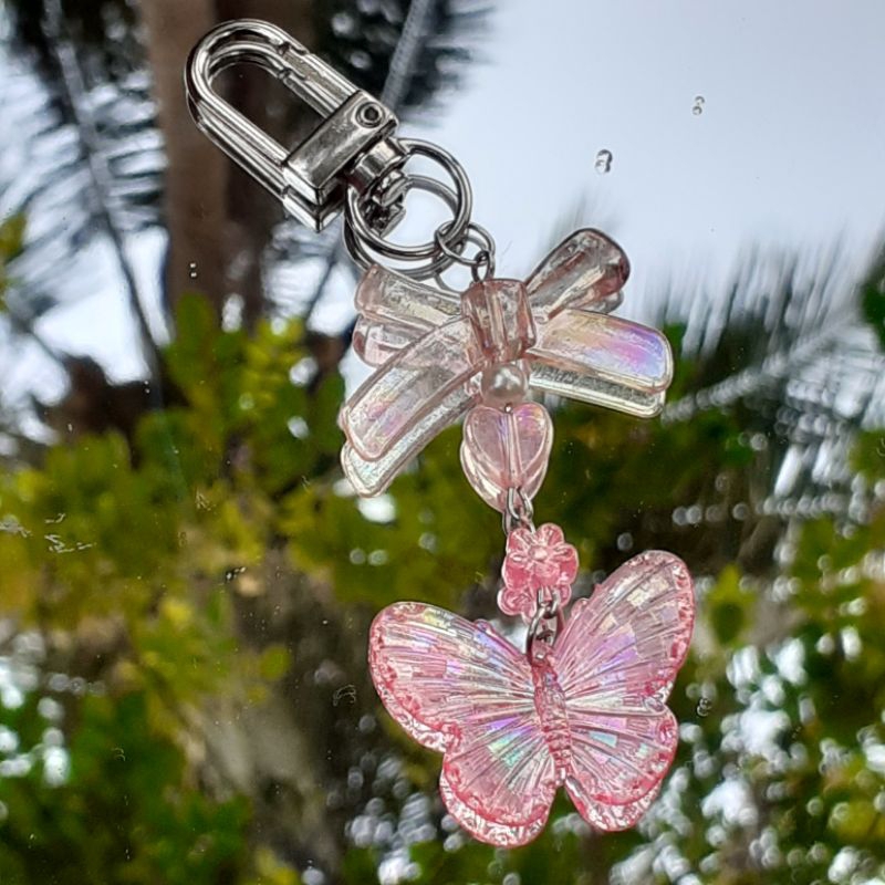 ribbon clear keychain | gantungan hp kupu-kupu lucu keyring kolbuk bagcharm