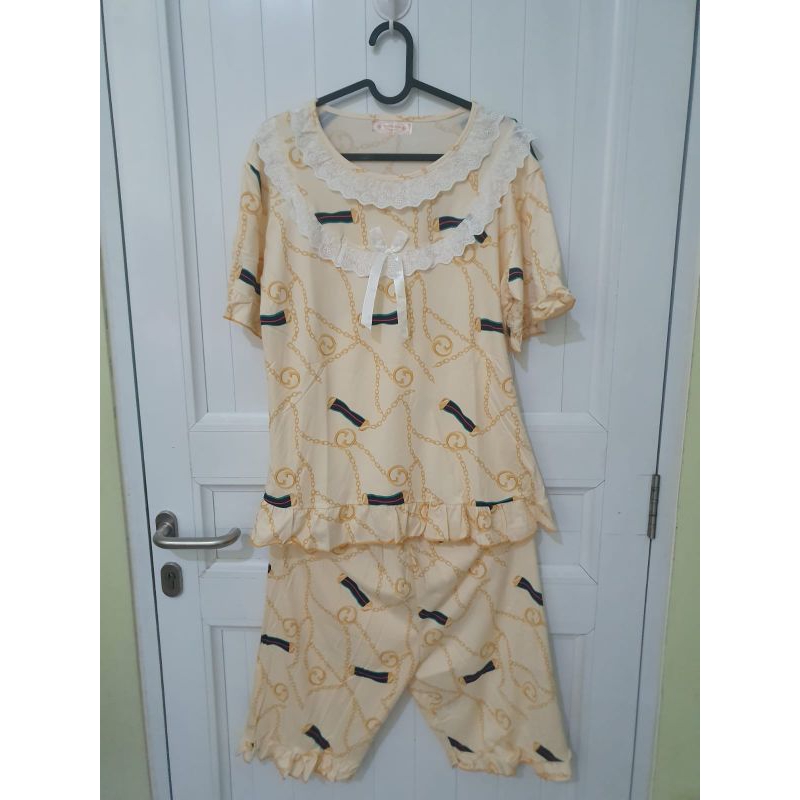 Piyama Murah 3/4 kerah renda