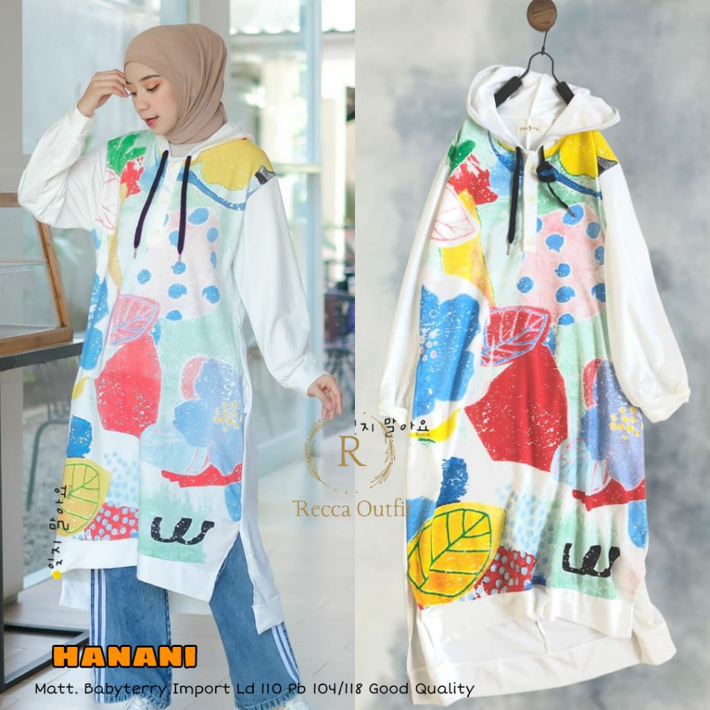 Hanani Atasan Kaos Babyterry Import Wanita Motif Terbaru Recca Kekinian