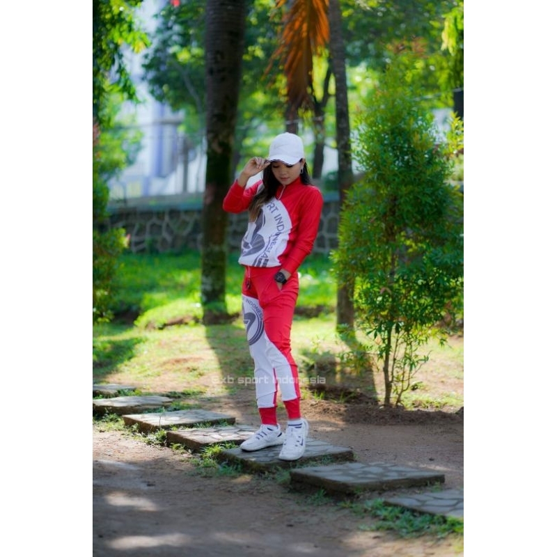 Setelan Baju Olahraga Pria Wanita Senam Aerobik Sxb Sport Jacket Jogger Official Kemerdekaan Merah P