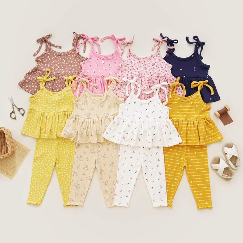 Setelan Knit Anak Perempuan Bahan Rib Printing