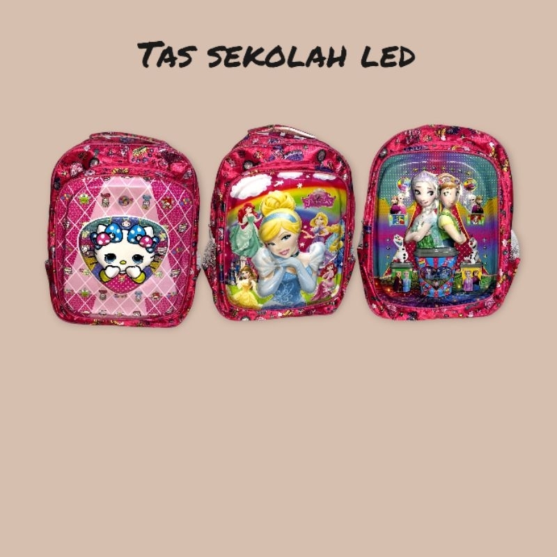tas sekolah Anak SD Cewe/Cowo LED Karakter Frozen/Hellokitty/Princess/Mixue/Little pony