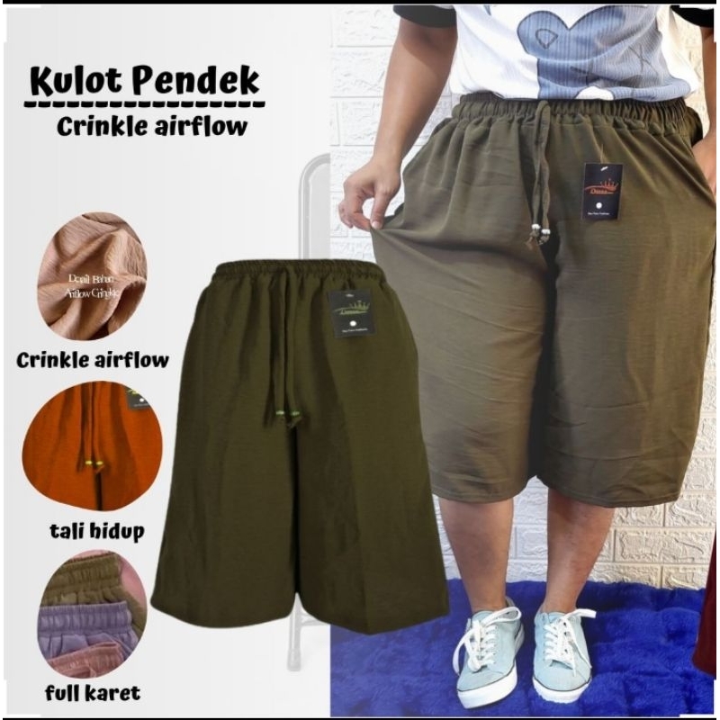 Kulot Crinkle Airflow 7/8/Celana Pendek Crinkle Wanita kekinian