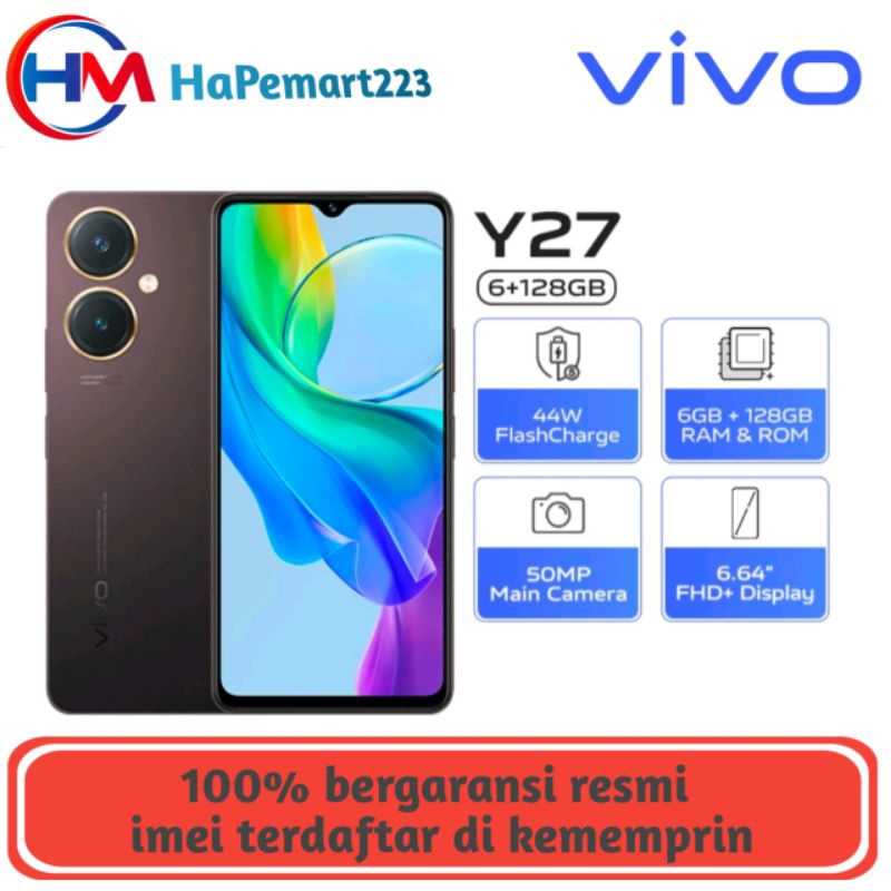 VIVO Y27 4G RAM 6GB ROM 128GB CHIPSET HELIO G85 GARANSI RESMI VIVO INDONESIA
