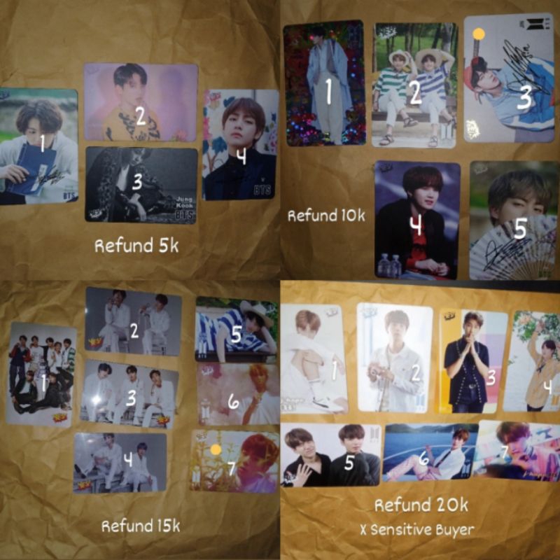 (Mohon Baca Deskripsi) Free Claim PC BTS Yes Card HK Photocard RM Jin Suga Jhope Jimin V JK YC Namjo