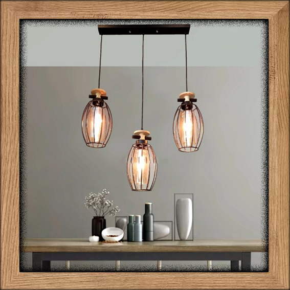 Lampu gantung MINIMALIS MODERN INDUSTRIAL susun 3 vintage retro kombinasi BESI WARNA HITAM ORNAMENT 
