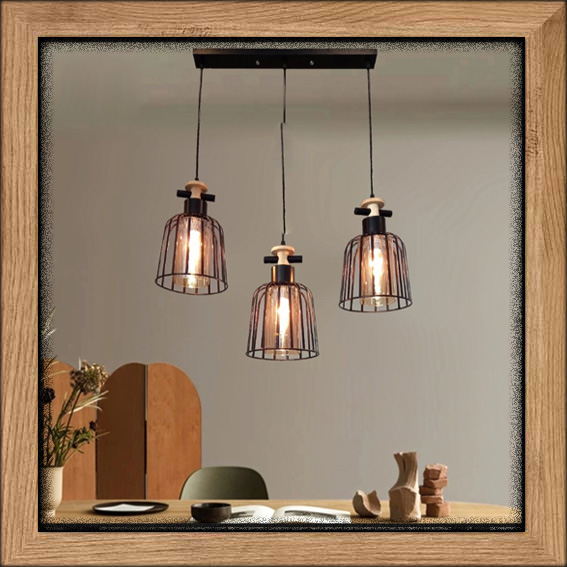 Lampu gantung MINIMALIS MODERN INDUSTRIAL vintage retro BESI WARNA HITAM ORNAMENT KAYU GELAS WARNA C