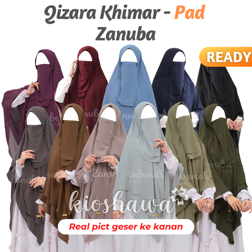 Qizara Khimar Pad Zanuba Hijab KiosHawa . Khimar Ceruti 2 Layer Terbaru Non Pad Tali