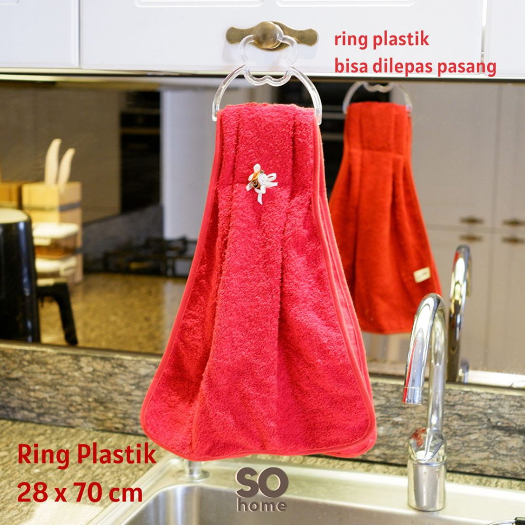So Home Lap Tangan Ring Handuk Serbet Tangan Gantung Lap Handuk Tebal Gantungan Plastik