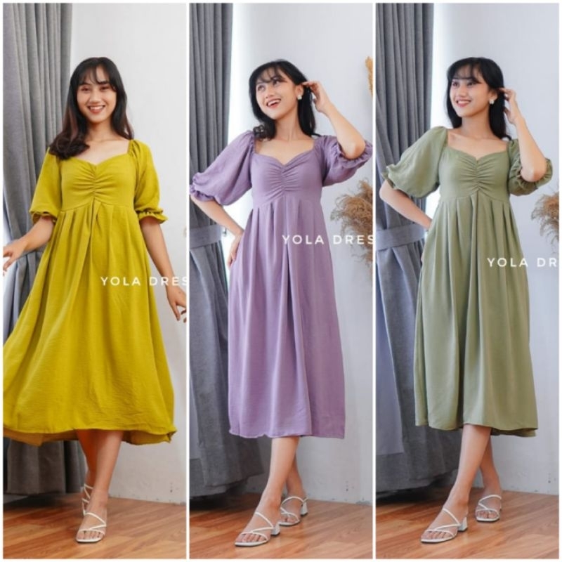 BISA COD GALERIAZKIYA YOLA DRESS/ DRESS MALAM WANITA/ DRESS LEHER SABRINA LENGAN BALON/ GAUN MALAM/ 