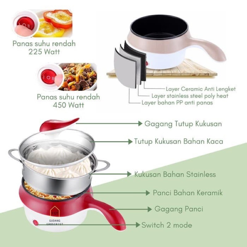 Panci Listrik Electric Fry Pan Kukus Multifungsi Stainleess Steam Elektrik Serbaguna Serba Guna Frypan Hotpot Hot Pot Cooking