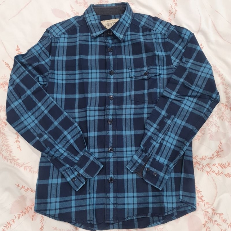 Esprit Square Blue Casual Man Shirt Kemeja Lengan Panjang Pria Biru Kotak Original Authentic Ori