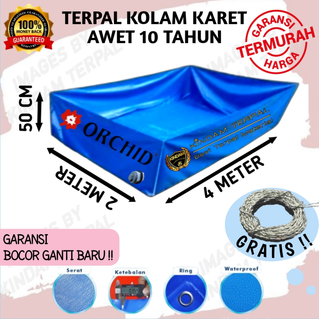 KOLAM TERPAL ORCHID 4x2x50 SEMI KARET | KOLAM TERPAL IKAN LELE, NILA, GURAME, KOI