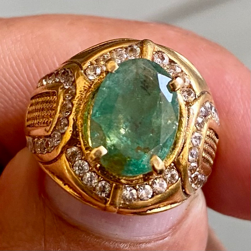 Natural Emerald Asli Batu Permata Asli Mulia Cincin Pria Mewah