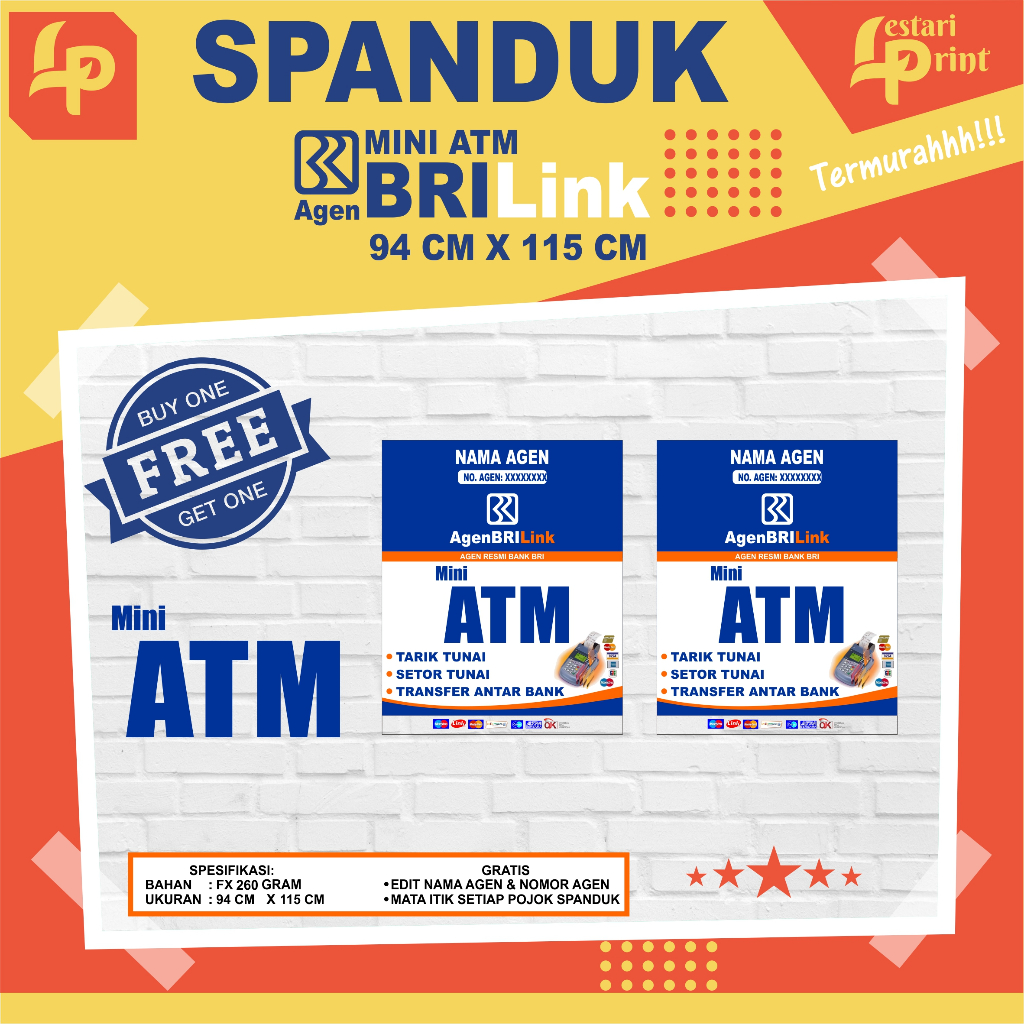 SPANDUK MINI ATM BRILINK BELI 1 GRATIS 1 / 94CM X 115CM / BANNER BRILINK