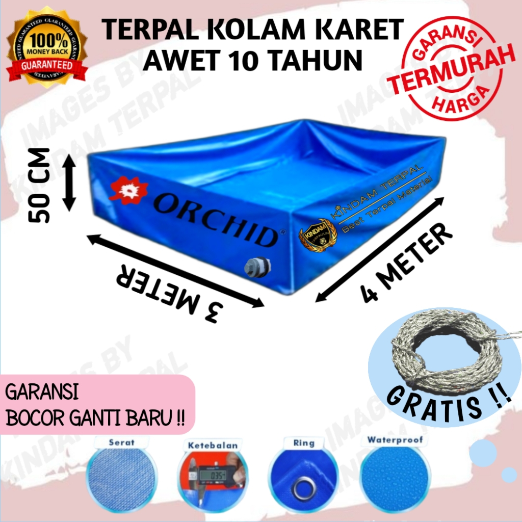 KOLAM TERPAL ORCHID 4x3x50 SEMI KARET | KOLAM TERPAL IKAN LELE, NILA, GURAME, KOI