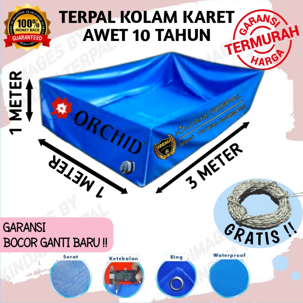 KOLAM TERPAL ORCHID 3x1x1 SEMI KARET | KOLAM TERPAL IKAN LELE, NILA, GURAME, KOI