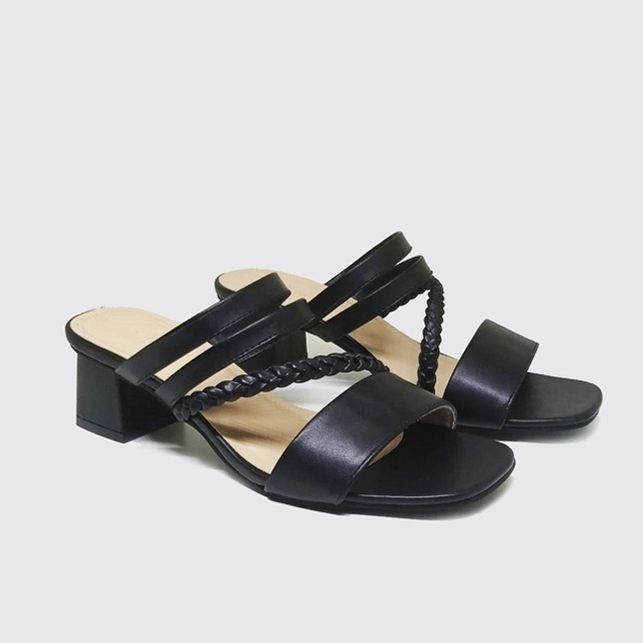 Sandal Wanita Acara Pesta Sandal Tali Hak Tahu Hitam 5cm Jumbo Size 40 - 45