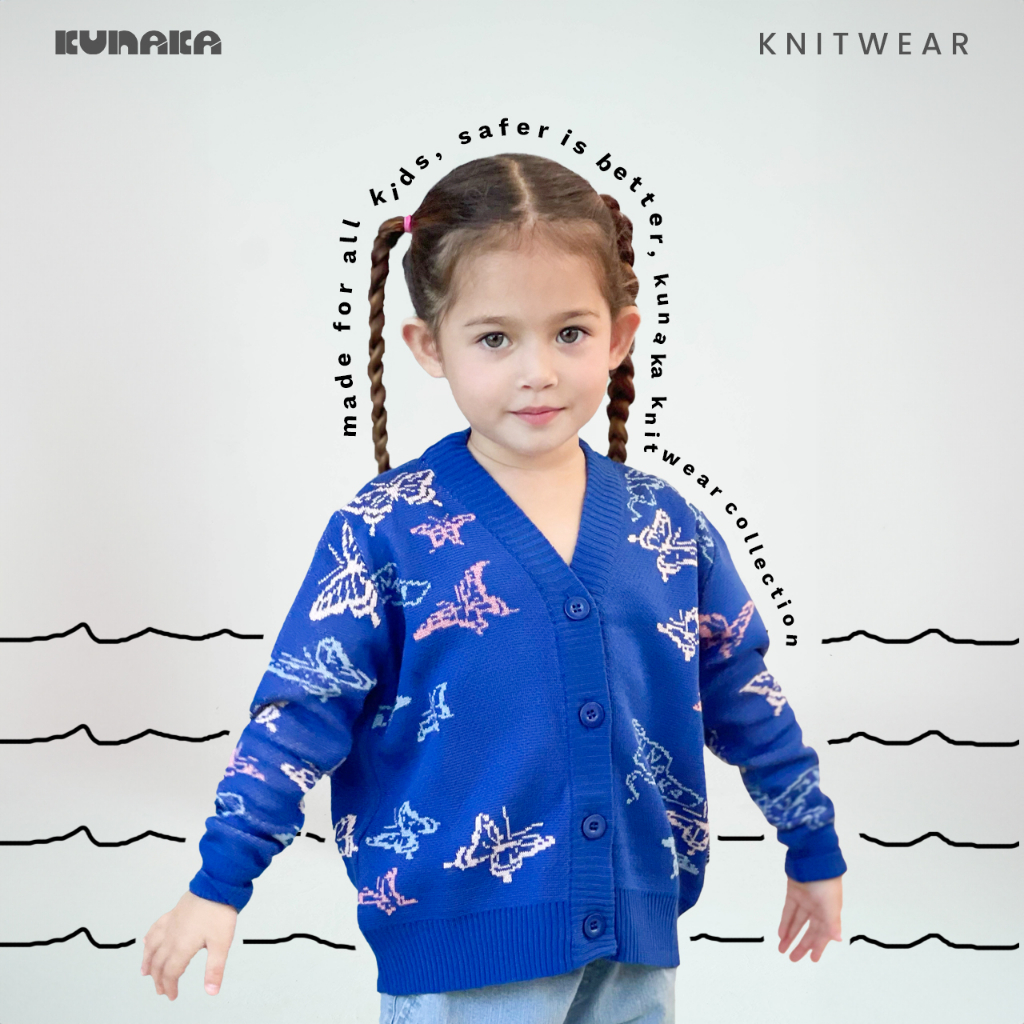 Kunaka - Papillon Dark Blue Knitwear Cardigan Anak Umur 4 -12 Tahun