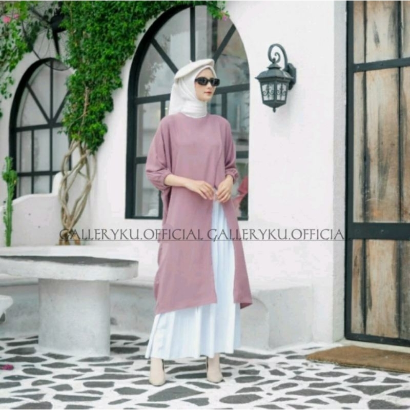 Long Tunik Mecca Semi Kaftan Cringkle Airflow Premium Daster Cringkle Polos