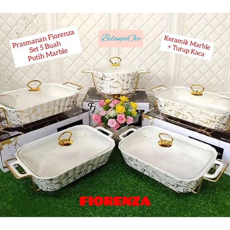 [Packing Kayu] Prasmanan Pesta FIORENZA Keramik Marble Set 5 Buah