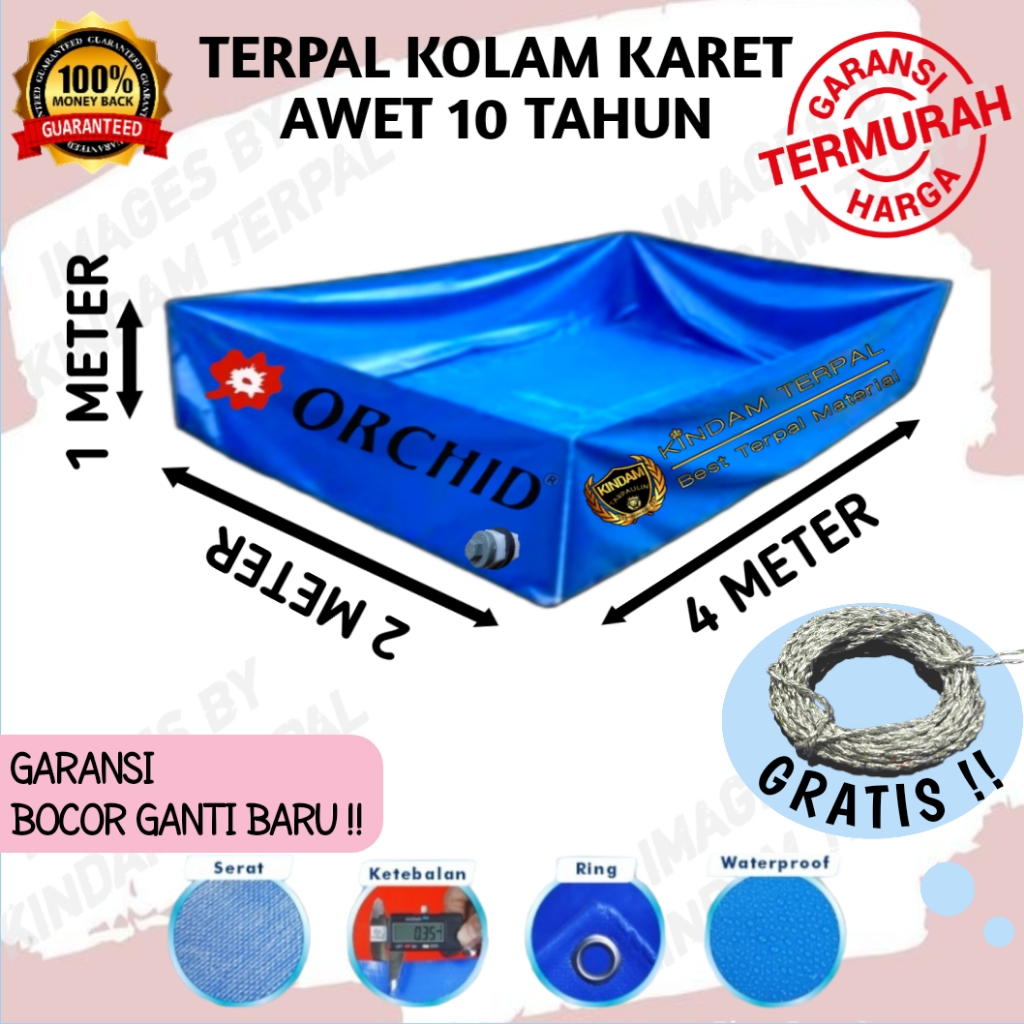 KOLAM TERPAL ORCHID 4x2x1 SEMI KARET | KOLAM TERPAL IKAN LELE, NILA, GURAME, KOI