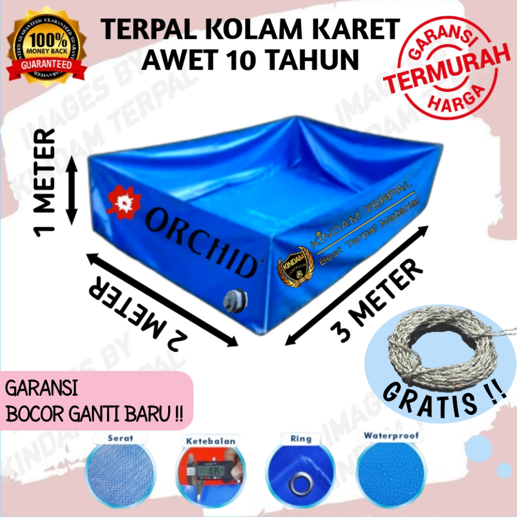 KOLAM TERPAL ORCHID 3x2x1 SEMI KARET | KOLAM TERPAL IKAN LELE, NILA, GURAME, KOI