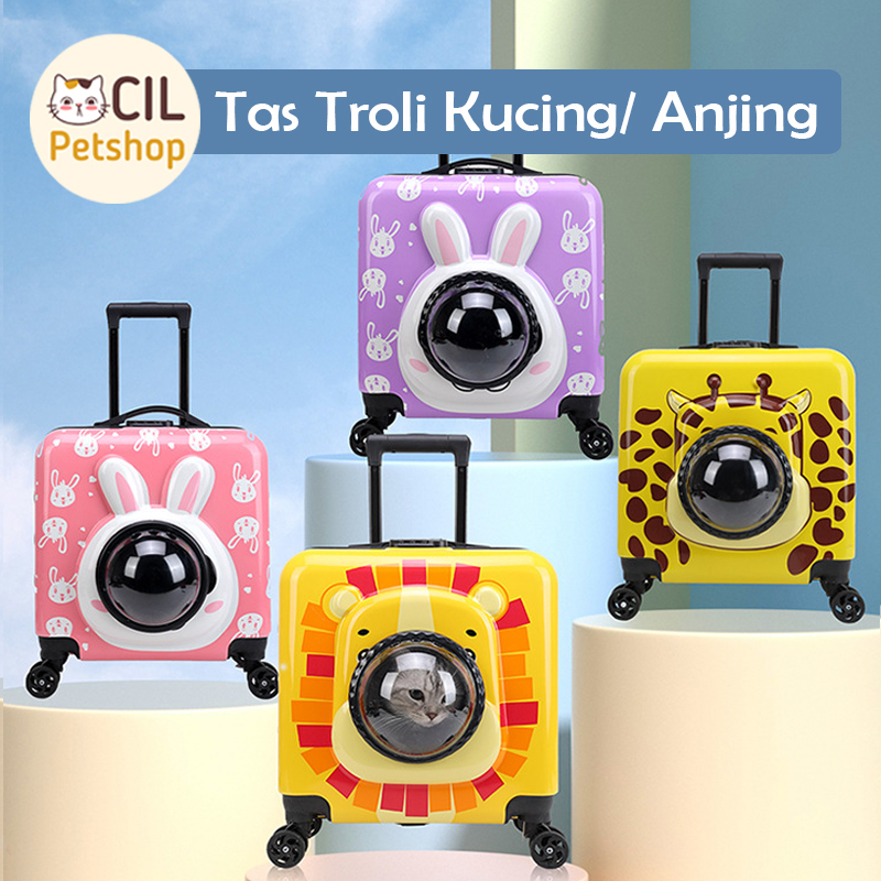Koper Hewan Kartun Lucu | Pet Trolley Case Besar & Portable | Tas Travel Kucing & Anjing Kecil Troll