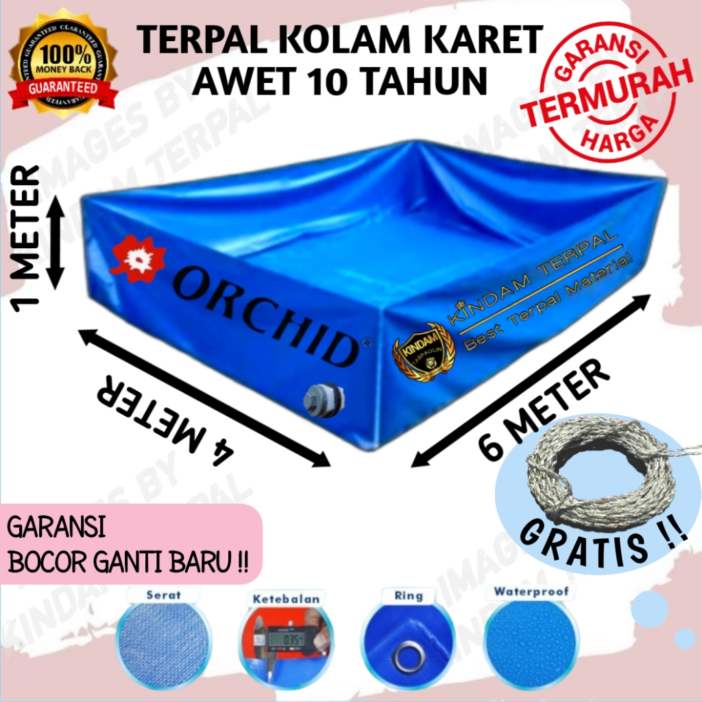 KOLAM TERPAL ORCHID 6x4x1 SEMI KARET | KOLAM TERPAL IKAN LELE, NILA, GURAME, KOI