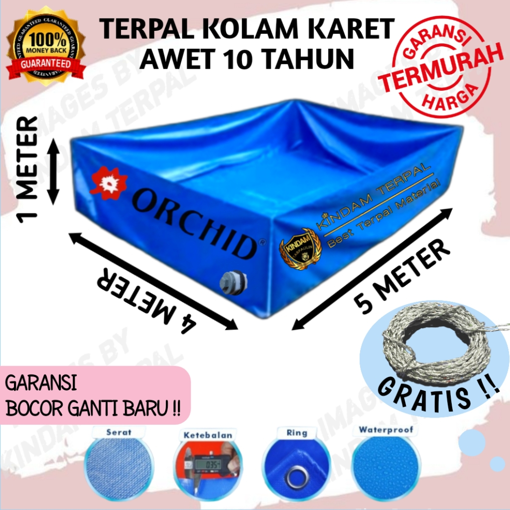 KOLAM TERPAL ORCHID 5x4x1 SEMI KARET | KOLAM TERPAL IKAN LELE, NILA, GURAME, KOI
