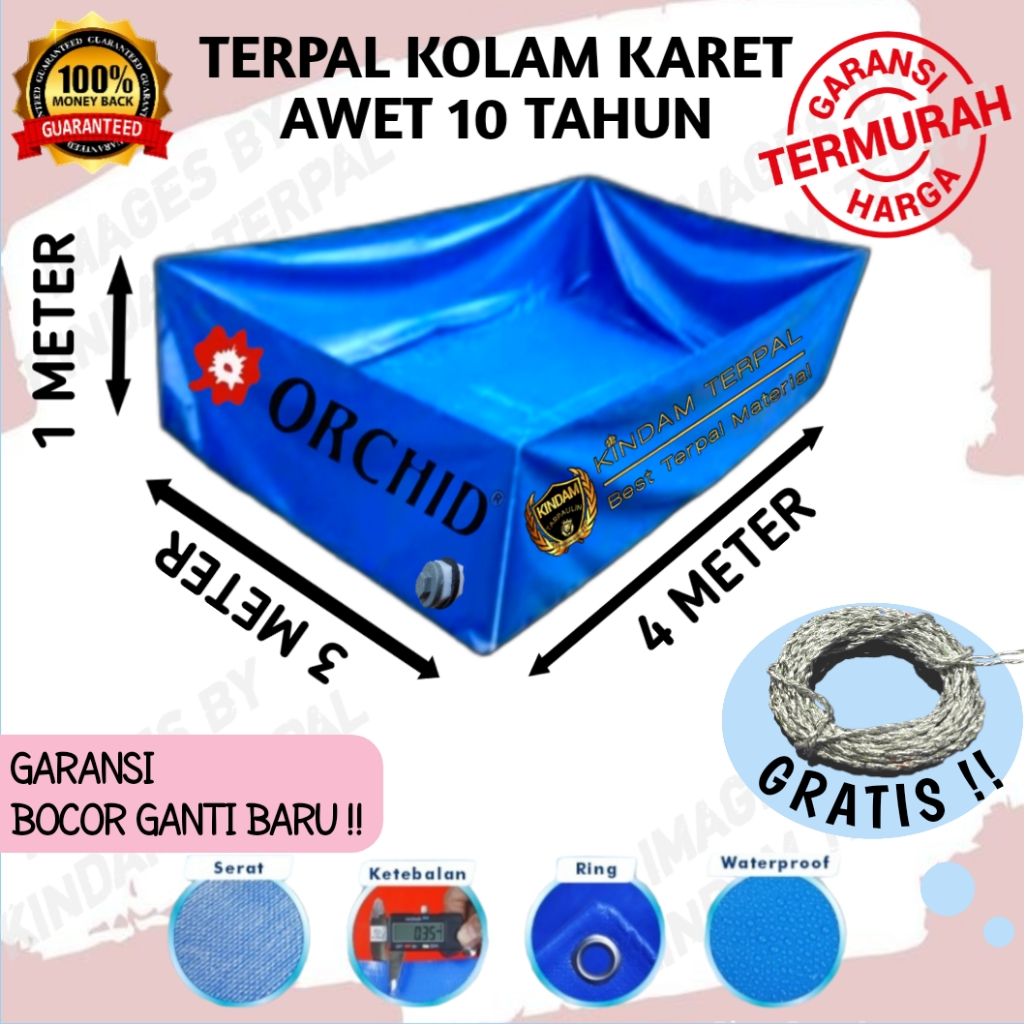 KOLAM TERPAL ORCHID 4x3x1 SEMI KARET | KOLAM TERPAL IKAN LELE, NILA, GURAME, KOI